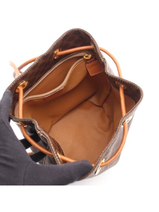 Celine Backpack Macadam Drawstring Dark Brown Canvas Leather Mini main image 8